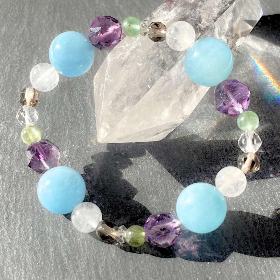 【一点物】魅ゆる青の中(アクアマリン×アメジスト) | 天然石 高品質 ブレスレット