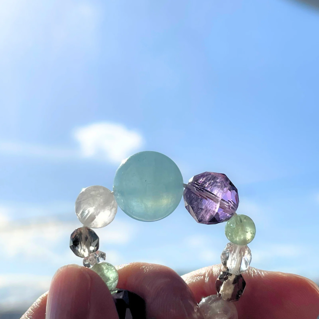 【一点物】魅ゆる青の中(アクアマリン×アメジスト) | 天然石 高品質 ブレスレット