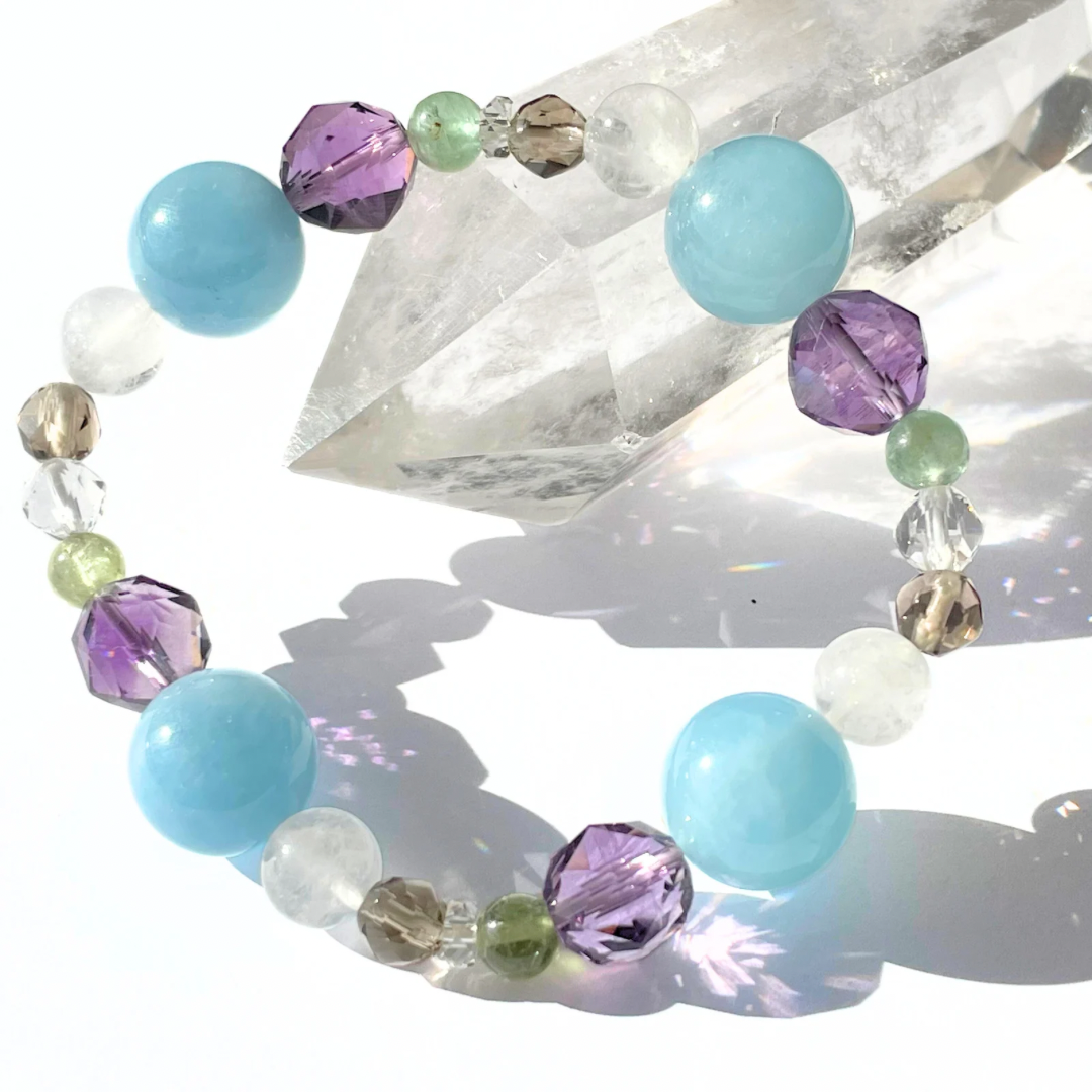 【一点物】魅ゆる青の中(アクアマリン×アメジスト) | 天然石 高品質 ブレスレット