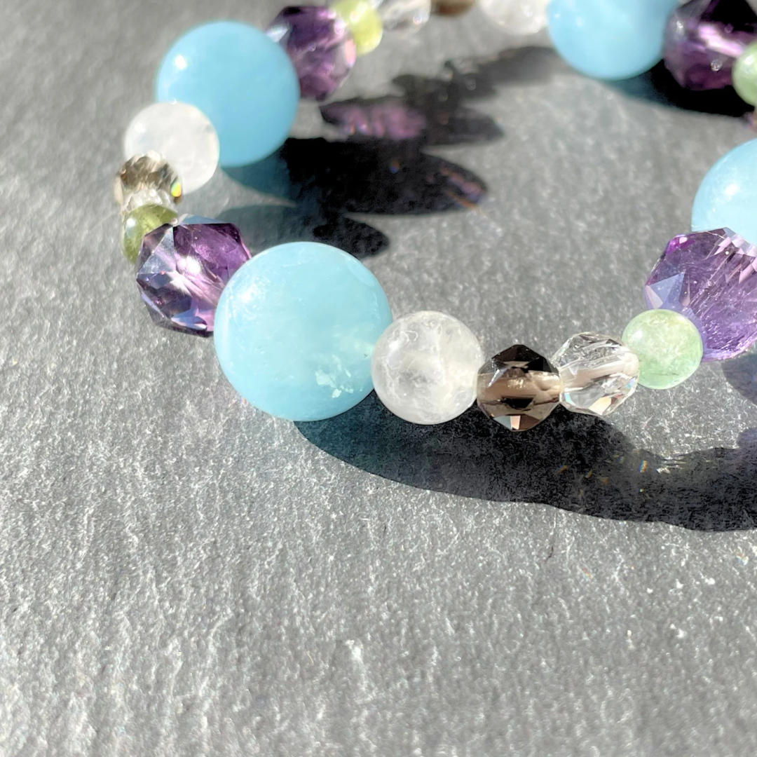 【一点物】魅ゆる青の中(アクアマリン×アメジスト) | 天然石 高品質 ブレスレット