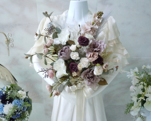 SALE♡ナチュラルクラッチ　ウェディングブーケセット グリーンたっぷりナチュラルクラッチブーケ フォトウェディング