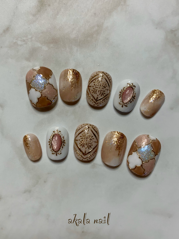 No.03 モロッカンタイルネイル/Moroccan nail/ネイルチップ/天然石ネイル/つけ爪 2枚目の画像