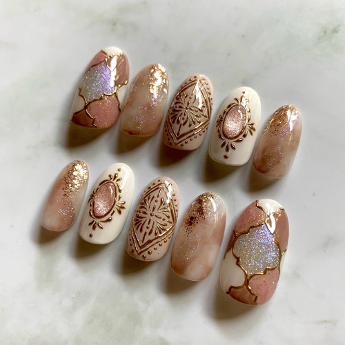 No.03 モロッカンタイルネイル/Moroccan nail/ネイルチップ/天然石  