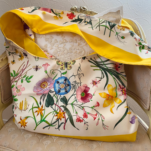 vintage scarf ribbon bag ビンテージスカーフ リメイクバッグ vintage scarf ribbon bag ビンテージスカーフ リメイクバッグ