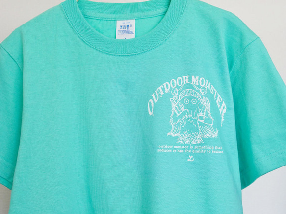 アウトドアモンスター Tシャツ HYGGELIG OUTDOORMONSTER ミントグリーン キャンプ 焚火 H601 3枚目の画像