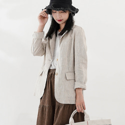 秋冬 リネン100% レディースブレザーコート 3枚目の画像