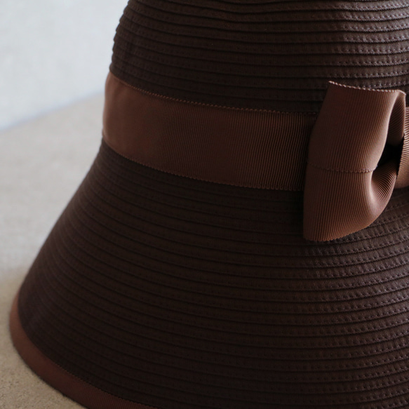 【防紫外線率超過95%！ ] 羅緞緞帶防紫外線帽 [棕色 x 棕色] 第4張的照片