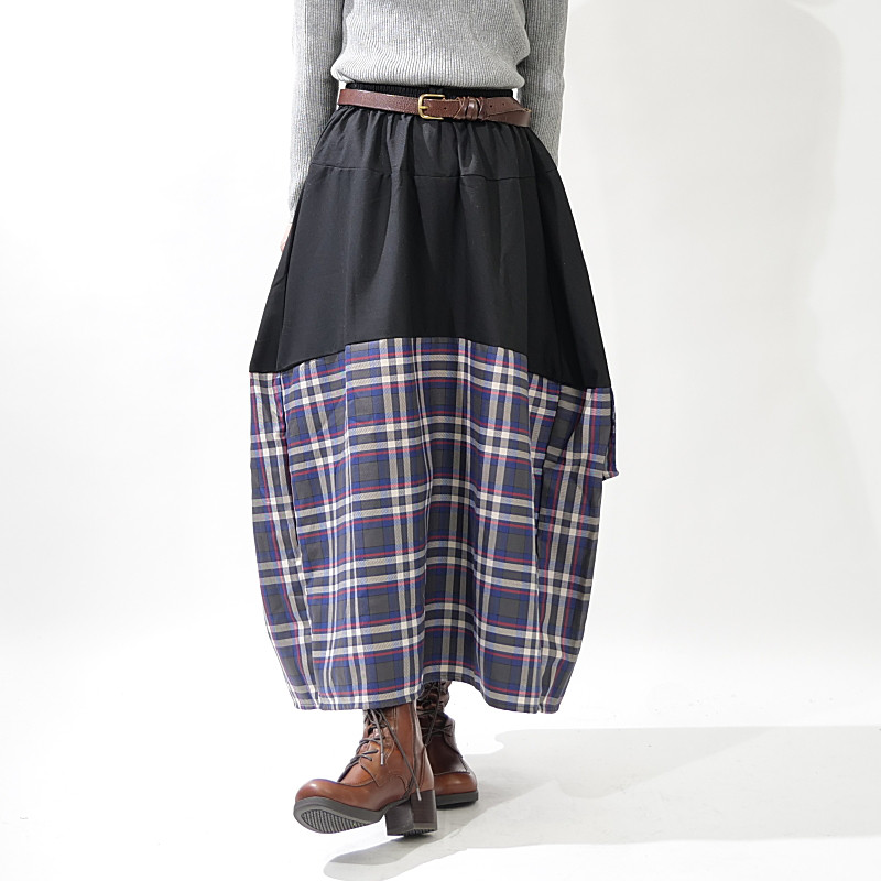 トーンオントーンチェック柄＊丸みあるバルーンデザイン＊スカート＊レッド系