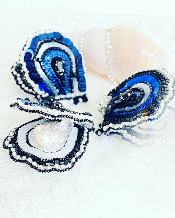 アコヤ貝♪オートクチュール刺繍ブローチ マザーオブパール ブローチ