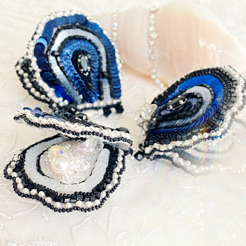 アコヤ貝♪オートクチュール刺繍ブローチ マザーオブパール