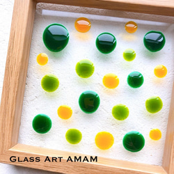 ガラスプレート　2枚セット　グリーン　木　水玉　ドット 5枚目の画像