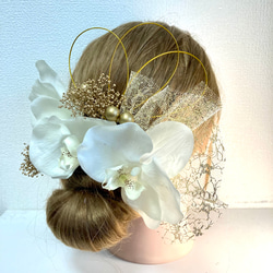 髪飾り　成人式　結婚式　胡蝶蘭　水引　金箔 4枚目の画像