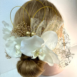 髪飾り　成人式　結婚式　胡蝶蘭　水引　金箔 3枚目の画像