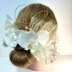 髪飾り　成人式　結婚式　胡蝶蘭　水引　金箔 2枚目の画像