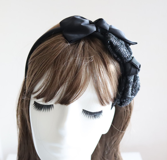 Tweed ribbon hair band アトリエシュシュオリジナル 1枚目の画像