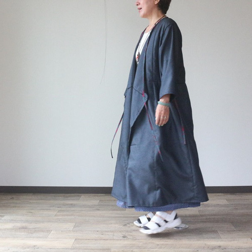 大島紬】亀甲華紋着物リメイク「ふんわりリボンワンピースドレス