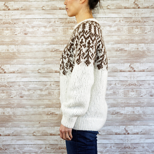 完売】ふわふわアルパカ・求心編みニット（NP-4215-白）・ペルーニット