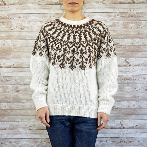 完売】ふわふわアルパカ・求心編みニット（NP-4215-白）・ペルーニット