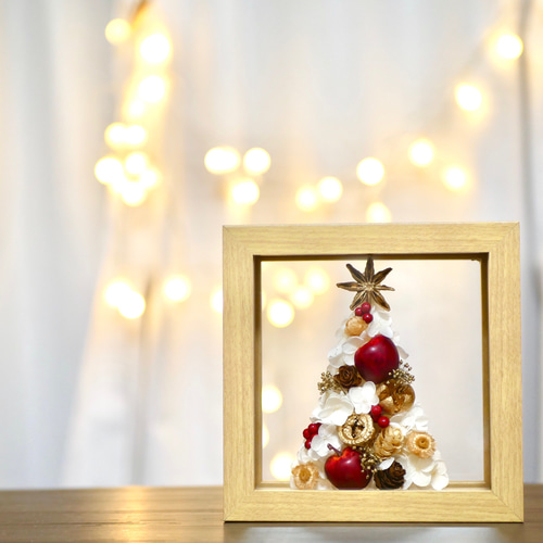 りんごのホワイトクリスマスツリー フレームアレンジメント