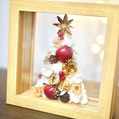 りんごのホワイトクリスマスツリー フレームアレンジメント