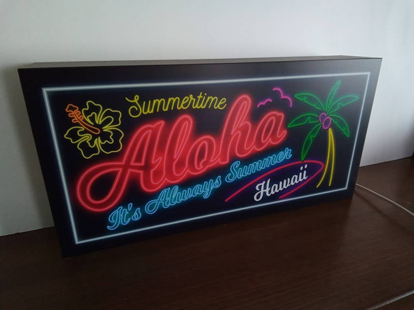【Mサイズ】アロハ ハワイ ヤシの木 サーフィン ビーチ ハイビスカス 看板 置物 雑貨 ライトBOX 4枚目の画像