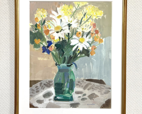 水彩画 女性と花の静物画 水彩画 女性と花の静物画