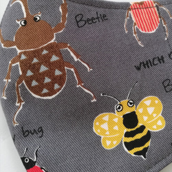 【昆虫柄】カブト虫・クワガタ　立体マスク　グレー　手作りマスク　カマキリ　ハチ　蜂　トンボ　てんとう虫 3枚目の画像