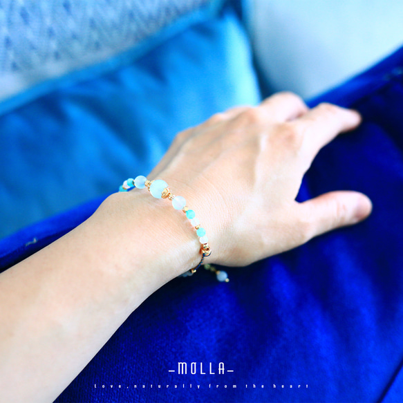 Molla 天水一線藍海藍寶天河石手環（手工訂製-可調硬式手環） 第3張的照片