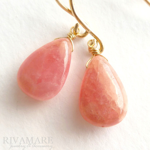 希少石 ロードクロサイト・インカローズ K18YG スクエア ピアス 希少石