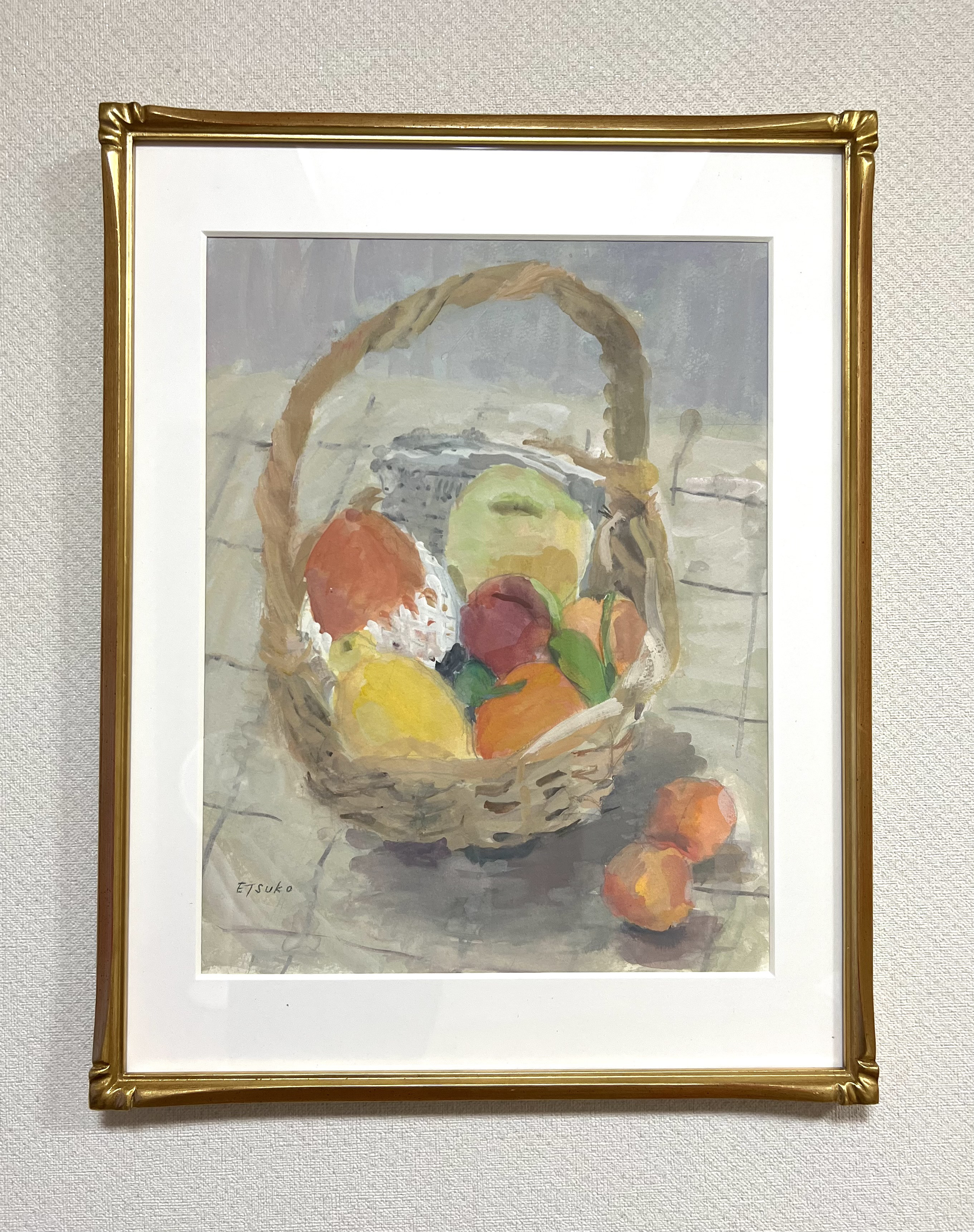 水彩画 額縁付き 果物の静物