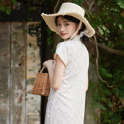 米白色 溫婉園襟古法雪紡少女旗袍 新中式中秋春節改良連身裙洋裝 第6張的照片