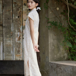 米白色 溫婉園襟古法雪紡少女旗袍 新中式中秋春節改良連身裙洋裝 第3張的照片