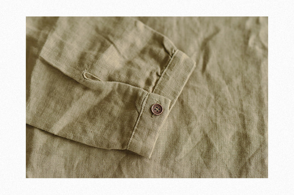 秋向き　上質リネン長袖シャツ　小襟　天然素材　リネン100％　 13枚目の画像