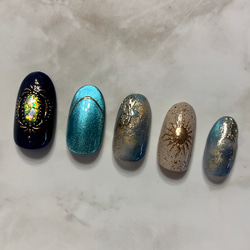 No.08 prism magnet/マグネットネイル/ニュアンスネイル/ネイルチップ/つけ爪/天然石ネイル/ターコイズ 3枚目の画像