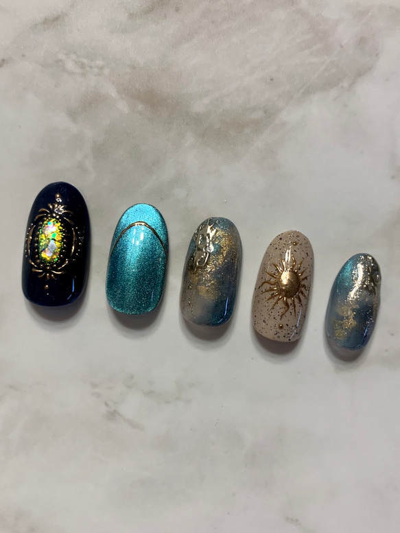 No.08 prism magnet/マグネットネイル/ニュアンスネイル/ネイルチップ/つけ爪/天然石ネイル/ターコイズ 3枚目の画像