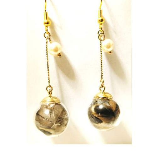 オーダーメイド♪愛鳥の羽入りガラスドームピアス/イヤリング