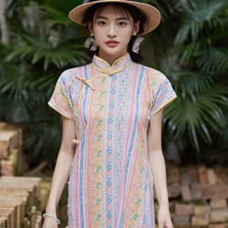 火熱夏天配條紋 古法少女旗袍 新中式中秋春節風改良洋裝連身裙 第4張的照片