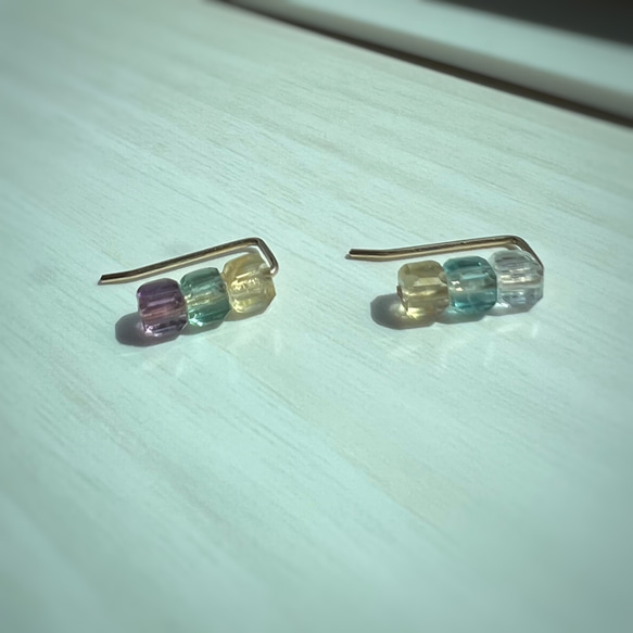 [14KGF] 多色螢石立方體耳環-2way 第4張的照片