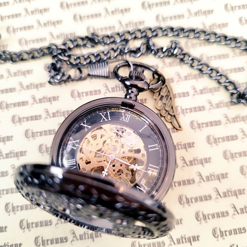 再販×4】No.178 手巻き式懐中時計（クローム・黒文字盤・シンプル歯車