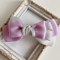 グレー&パープルピンクリボンの華やかバレッタ♡大人可愛いデートファッションギフト 2枚目の画像