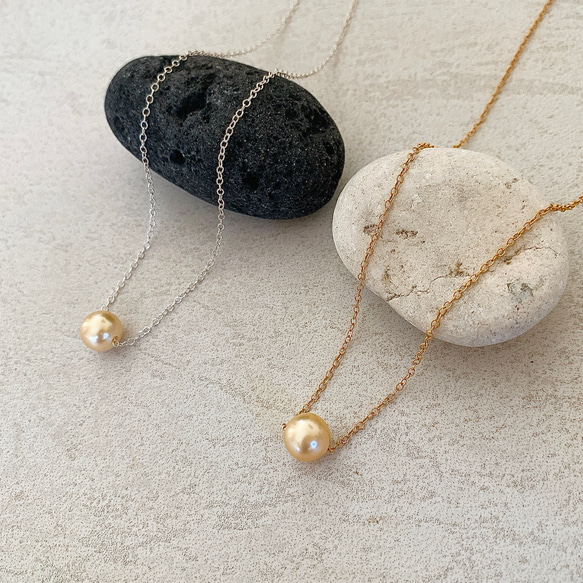 シャンパンゴールド南洋白蝶真珠♡シルバー925スルーネックレス【PSC