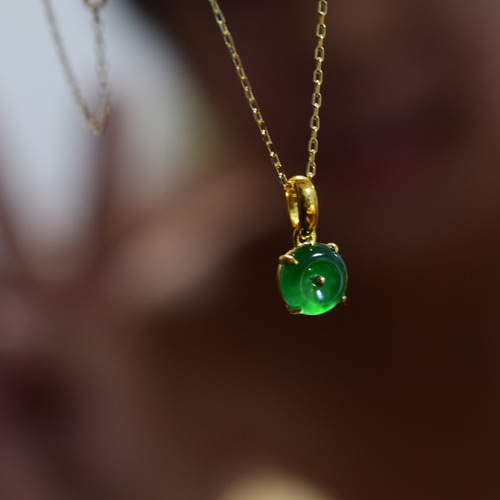 本翡翠k18金額氷種平安玉璧ネックレストップ