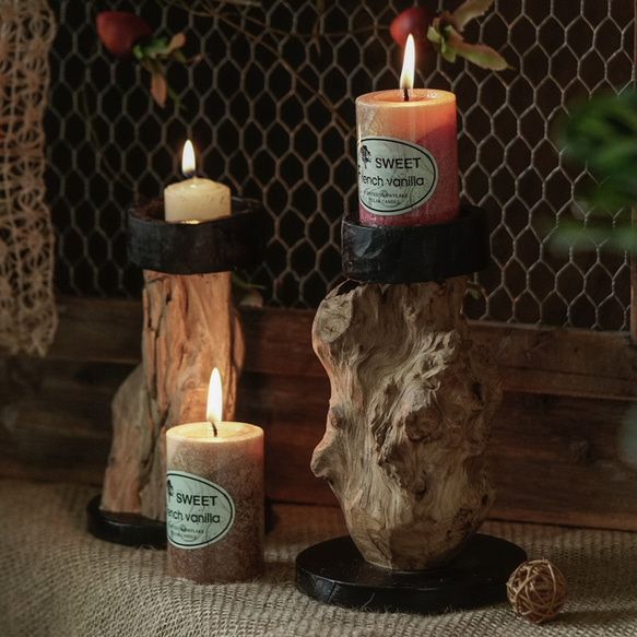 木製ローソク足 枯れた木 キャンドルホルダー 香りのキャンドル