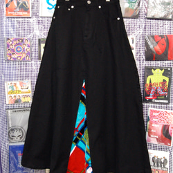 リメイク　ブラックデニム　Aラインロングスカート 1枚目の画像