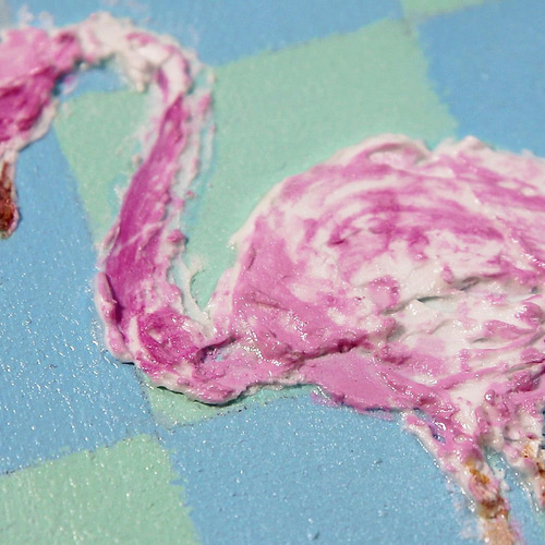 フラミンゴ／アクリル画 キャンバス 原画 F0号 ハワイ チェリーピンク