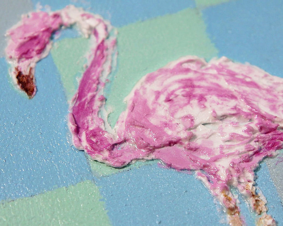 フラミンゴ／アクリル画　キャンバス　原画　F０号　ハワイ　チェリーピンク　可愛い 6枚目の画像