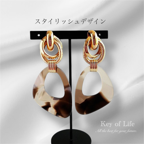 Key of Life▶︎イヤリング限定☆大ぶり 三角 マーブル べっ甲風