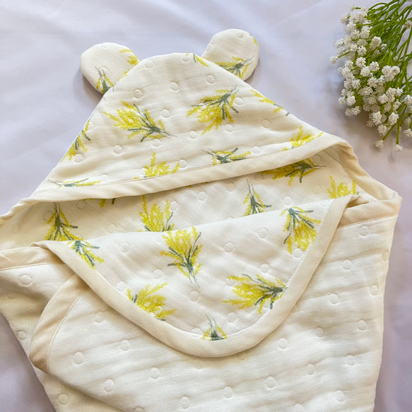 みみつき ミモザのふわふわ6重ガーゼおくるみ お名前タグ無料