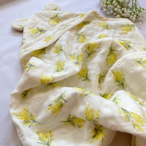 みみつき ミモザのふわふわ6重ガーゼおくるみ お名前タグ無料