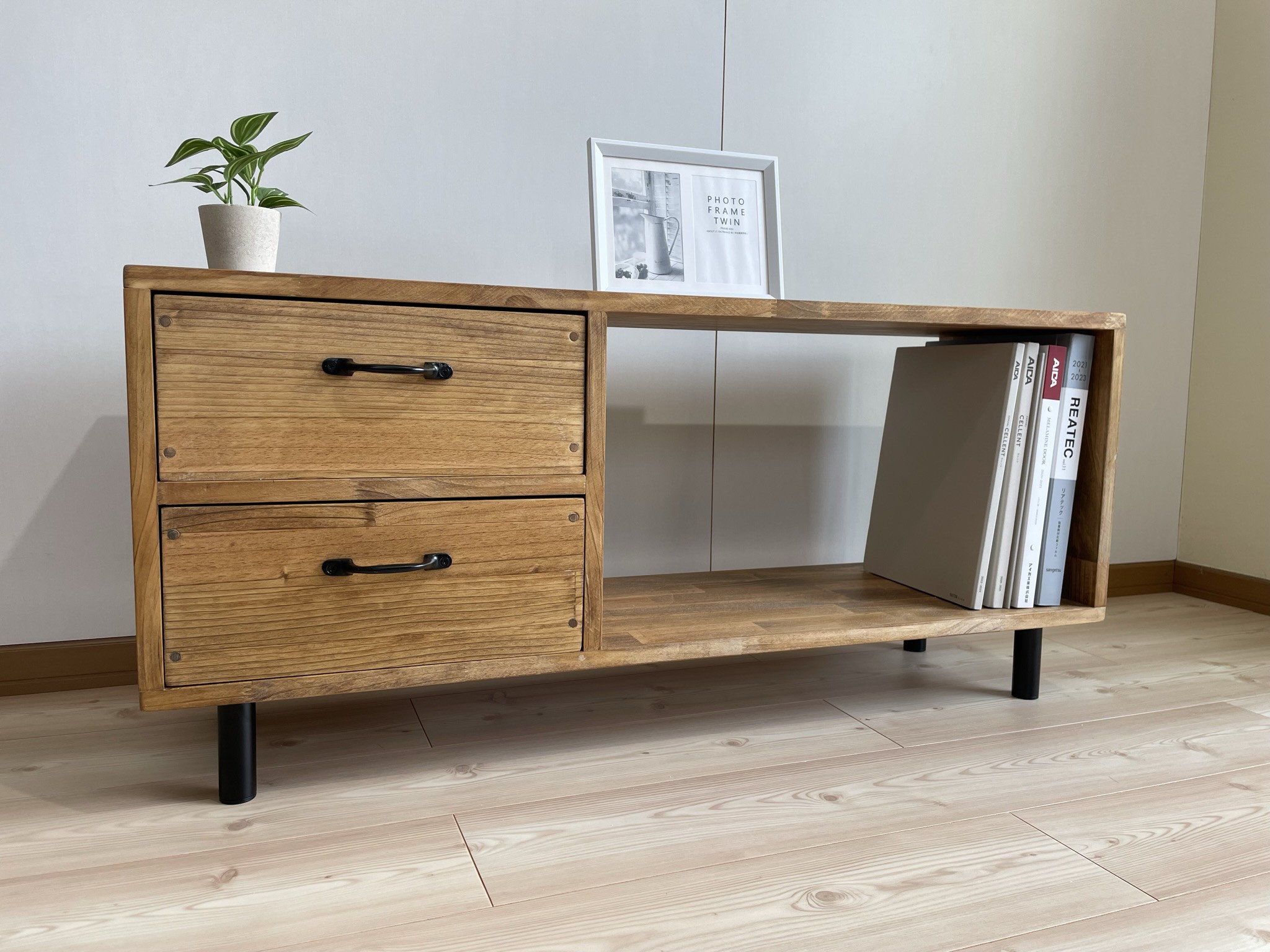 【サイズオーダー可】木のぬくもり感じるテレビボード/2段引出